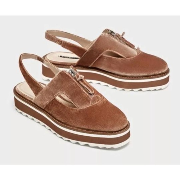 ZARA PINK VELVET SLINGBACK BROUGUES WOMEN’S SHOE - Picture 7 of 8